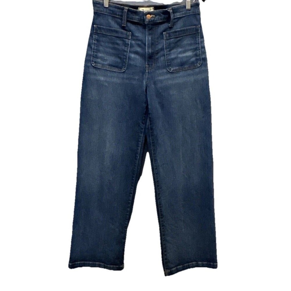 Madewell Emmett Size 30 Curvy High Rise Wide Leg Blue Jeans Patch Pockets - Picture 6 of 14